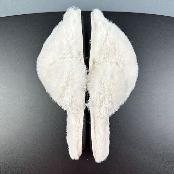Abercrombie Fitch Faux Fur Slippers Size M/L Criss Cross Slip On Open Toe Shoes* - Picture 7 of 13